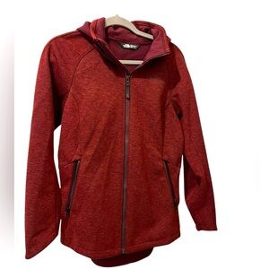 The North Face Red jacket with Hood and High Collar.Size Medium